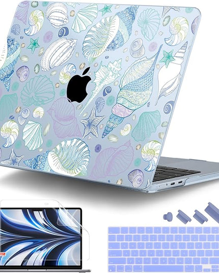 DONGKE for M4 MacBook Air 13.6 Inch Case 2025 2024 2023 2022 Model A3240 A3113 A2681 M3 M2 Chip, Plastic Hard Shell Case Cover with Touch ID for MacBook Air 13 Inch M4 - Sea Shells