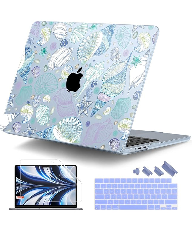 DONGKE for M4 MacBook Air 13.6 Inch Case 2025 2024 2023 2022 Model A3240 A3113 A2681 M3 M2 Chip, Plastic Hard Shell Case Cover with Touch ID for MacBook Air 13 Inch M4 - Sea Shells