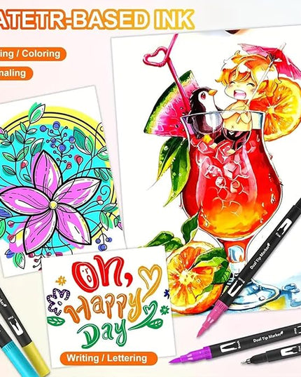Dual Brush Markers Pens, 120 Colors Dual Tip(Fineliner & Brush) Art Markers, Artist Coloring Marker Set for Adult Coloring Books No Bleeding