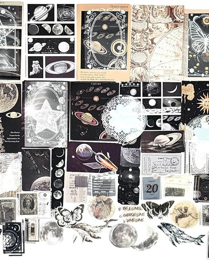 Esweny 100 PCS Vintage Ephemera Pack Journaling Scrapbooking Supplies Scrapbook Sticker Paper Kit for Junk Journal Planners Collage Craft Notebooks Decoupage Album (Space)