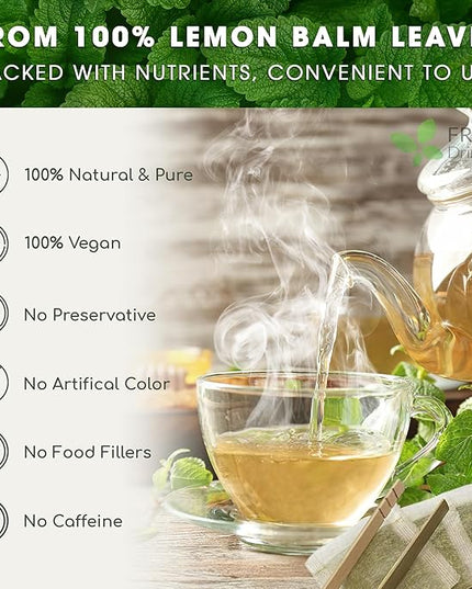 FreshDrinkUS, Lemon Balm Tea Bags | 75 Count |100% Pure Melissa officinalis – Naturally Calming Herbal Tea | Caffeine-Free, Premium Quality, Refreshing Flavor, Sustainably Sourced