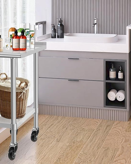 HARDURA Stainless Steel Commercial Work Table with Wheels Prep & Work Metal Table 30×12 Inches Heavy Duty NSF with Casters and 2" Backsplash