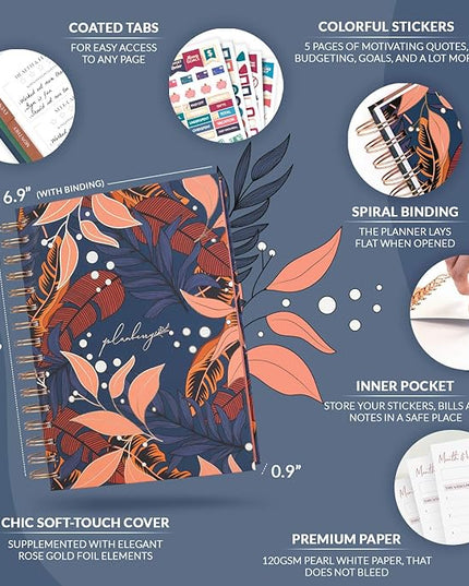 PLANBERRY Hourly Schedule Planner Premium – Undated Weekly Organizer with Time Slots & Monthly Budget – Time Management, Goal Setting, to-Do List & Habit Tracker –6.9″x8.5″(Tropical Night)