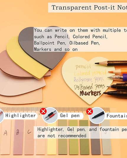 800Pcs Transparent Sticky Notes, 2.76"x2.76" Clear Heart Sticky Notes, Waterproof Translucent Sticky Note Pads for Books Annotation, Clear Post it Notes for Bible Study, School, Office