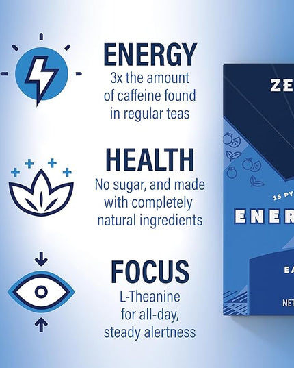 Zest High Caffeine Black Tea Bags – Earl Grey Energy Tea with Natural Bergamot – 150mg Caffeine per Cup – Focus & Morning Breakfast Tea for Energy – Caffeinated Coffee Substitute – 15Ct Box