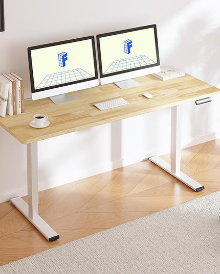 FLEXISPOT E3 Solid Wood Dual Motor 71 x 30 Electric Standing Desk Sit Stand Desk, Holds 220 lbs, Adjustable Height w/Memory Presets, Butcher Block Rubberwood Desktop & White Frame, Ships in 2 Boxes