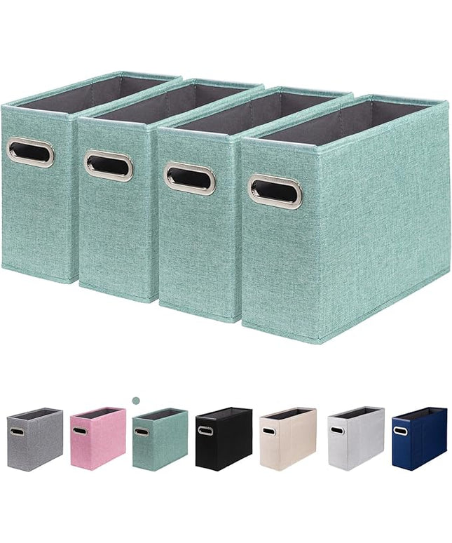 4 Packs Letter Size File Organizer, File Folders Organizer, Fabric Storage Box, Collapsible Paper Organizer with Metal Handle, Smooth PVC Rails, Only Box (Green)