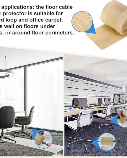 WILLBOND Carpet Cord Cover Cable Protector Floor Cover Cable Protector Management Only for Commercial Office Carpet(19.69 ft,Khaki)