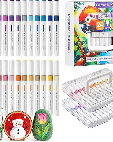 Linbsunne Paint Markers for Book Drawing, Coloring Illustrations, Ceramics, Card making, Note taking Planner,Set of 24 colors