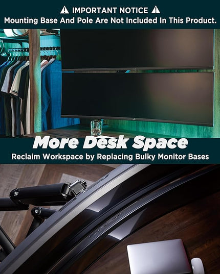 Heavy Duty Extension Arm [Accessory Only - Requires MA20P-S Single Monitor Arm for Use] Dual 49" Vertical Stacked Monitor Mount Height Adjustable - 100x100 VESA Mount, Black, MA20P-A