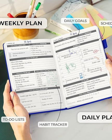 Clever Fox Daily Planner – Undated Planning Notebook with Hourly Schedule & To-Do List – Personal Day Task & Work Organizer, 6 Months (Dark Blue)