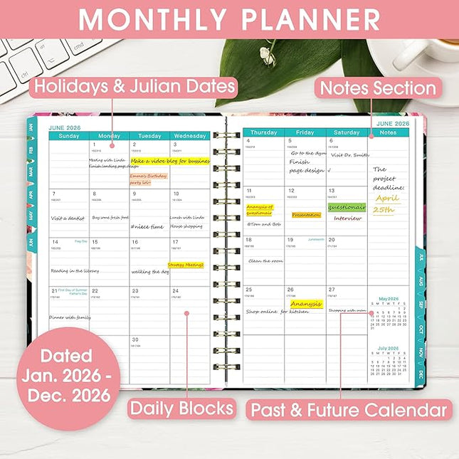 Ymumuda 2026 Planner, Daily Weekly Monthly Planner, 2026 Calendar Planner (Jan 2026 - Dec 2026), 8.4" x 6.3", Teacher School Student Work Agenda with Tabs, Ideal for School Office Supplies