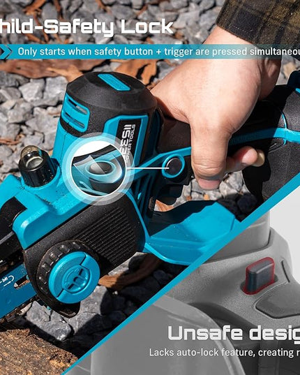 SEESII 8-Inch Cordless Mini Chainsaw, 2025 Upgraded Brushless Motor, Electric Chainsaw with 2×4000mAh Batteries, Tool-Free Chain Tension & Oiler, Handheld Saw for Fast Tree Branch Cutting（M8 Boost）