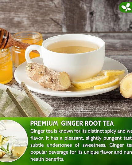 FreshDrinkUS, 150 Premium Ginger Tea Bags, Non GMO, 100% Natural & Pure from Ginger Root, Root Herbal Tea. No Sugar, No Caffeine, No Gluten, Vegan. Support Stronger Digestion, Pleasantly Spicy & Warming