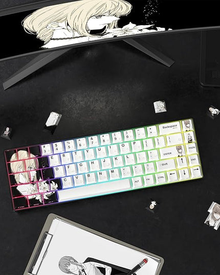Rainy Japanese Anime Keycaps 60 65 75 100 Percent,Cherry Keycaps130 Keys PBT Dye Sublimation Custom Keycaps Set for Mechanical Keyboard 61/64/75/84/87/104/108 Layout with Key Pulle (Black)