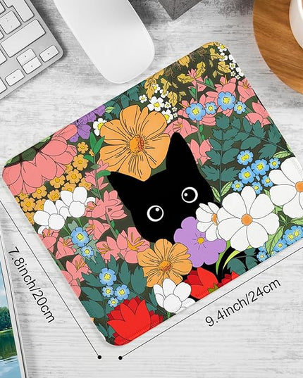 Black Cat Square Mouse Pad,Non-Slip Rubber Base Mouse Pad,Home Office Decoration Desktop Accessory,Laptop Mouse Pad for Office Laptops,9.4x7.8x0.12inch 4