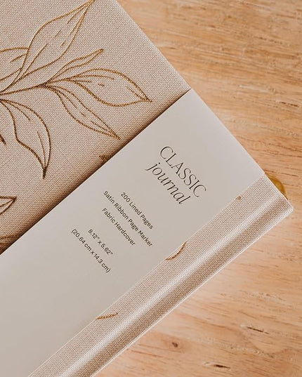 Sweet Water Decor Gold Fabric Notes Journal, Lined Pages, Hardcover Notebook with Satin Ribbon Bookmark, Elegant Neutral Design for Office, Work, School or Personal Writing 200 Lined Pages (8.25" x 5.75")