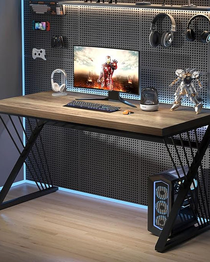 FOLUBAN Computer Desk, Modern Home Office Desk, Industrial Wood and Metal Study Writing Work PC Table for Bedroom Living Room, Rustic Oak, 47 Inch