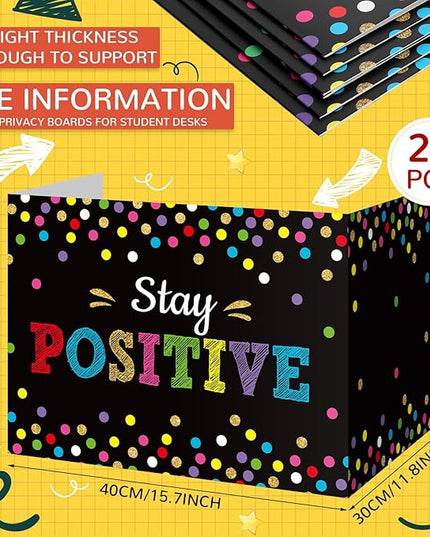 Honoson 24 Pcs Bulk Inspirational Privacy Folders for Students Cardboard Test Privacy Boards Motivational Words Desk Dividers Shield for Classroom School Study Supplies, 6 Styles(Polka Dots)