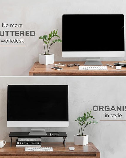 Anji Mountain Monitor Stand - Desktop Organizer & Laptop Riser, Ergonomic Monitor Riser, Space-Saving Monitor Stand for Desk, Durable Construction, Easy Assembly, Ideal for Home & Office,Black