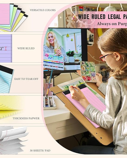 Colored Legal Pads, 3 Pack Writing Pads 8.5 x 11, Wide Ruled Legal Notepads, Lined Pads of Paper 8.5 x 11, Blue/Purple/Green Note Pads, 30 Sheets Per Legal Pads for School, College, Office, Home