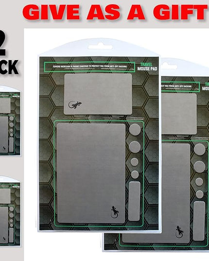 Mouse Pad Adhesive Bottom - Sticks to Any Surface - Portable - Webcam Covers and Screen Cleaner Included (2 x Gray)