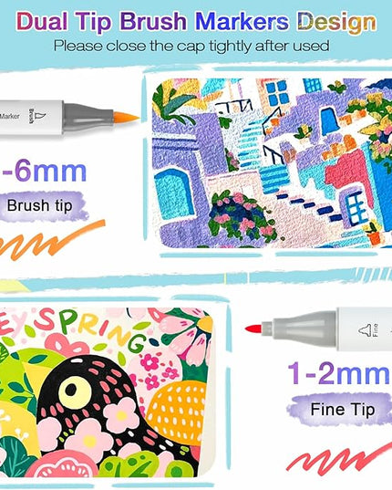Taotree Alcohol Brush Markers Art Supplies, 61 Pastel Colors Dual Tip Art Coloring Markers Pens, Brush & Fine Tip Sketch, Drawing Supplies Gift for Artist Adult Coloring Book Painting, Sketching