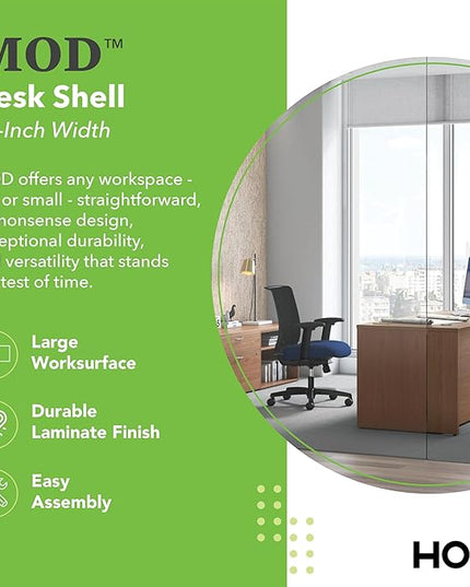 HON MOD Executive Desk 72-Inch Large Computer Desk Shell, Thick Wooden Laminate, Modern Table with Cord Management, 72" W x 30" D x 29" H, Walnut