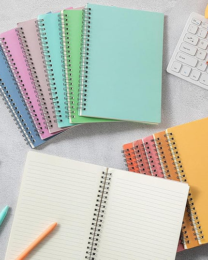 Fuutreo 12 Pcs Spiral Notebook for Work A5 8.3 x 5.7 Inch College Ruled Spiral Journal Notebook Kraft Cover Ruled Paper, 12 Color, 60 Sheets, 120 Pages for Office School(Candy Color)