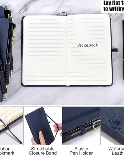 Aodaer 50 Sets Pocket Notebook Journal with Pens, 160 Pages, 3.5 x 5.5 Inch Mini Lined Journal Notebook A6 Leather Hardcover College Ruled Notepad with Pen Holder for School Office Gifts, Navy Blue