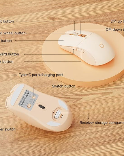 EWEADN G309 Wireless Computer Mouse,2.4G&Bluetooth Ergonomic Cordless Mice with 4000 DPI,5 Adjustment Levels,Cute and Portable Mouse for Laptops, PC and More,7 Buttons Office USB Mice-Pink
