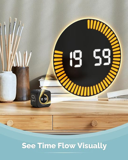 KADAMS Pomodoro Cube Timer Productivity Visual Timer - 5/10/25/50 Min Rotating Countdown, Customize Countup Silent Mode- for Work Study Cook Workout Kitchen Back to School Classroom (Black 2 Pack)