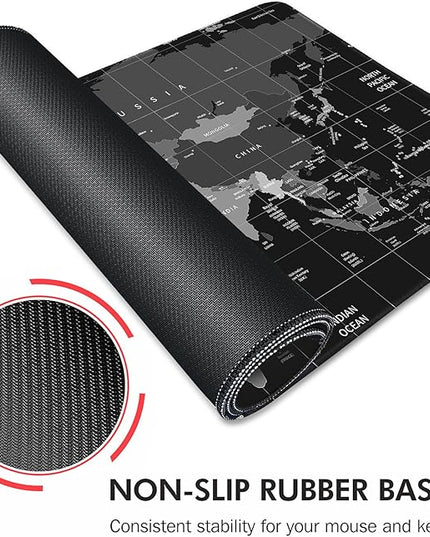 Galdas Gaming Mouse Pad XXL XL Large Long Extended Big Mousepad Non-Slip Rubber Keyboard Desk Pad with Stitched Edges for Laptop Home Office (31.5x11.8x0.08 Inch) … (Black World Map)