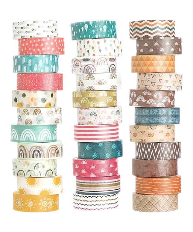 TaoBary 33 Rolls Holiday Plaid Washi Tape, 15 mm Seasonal Washi Tape Set Bohemian Colorful Vintage Cute for Card Wrapping Craft(Charming Style)
