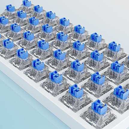 OUTEMU Crystal Blue Keyboard Switch with Dustproof Stem,Clickers for 3D Prints,3-Pin Clicky Pre-Lubed for Mechanical Gaming Keyboard Whit 2 Kailh Box Clicky Switches(70+2Pcs)