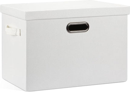 Large 17" 36 Quart Collapsible Stackable Storage Bins with Lids, 1 Pack White Foldable Fabric Closet Storage Boxes with Lids, 4 Handles Heavy-duty Linen Cube Baskets for Bedroom