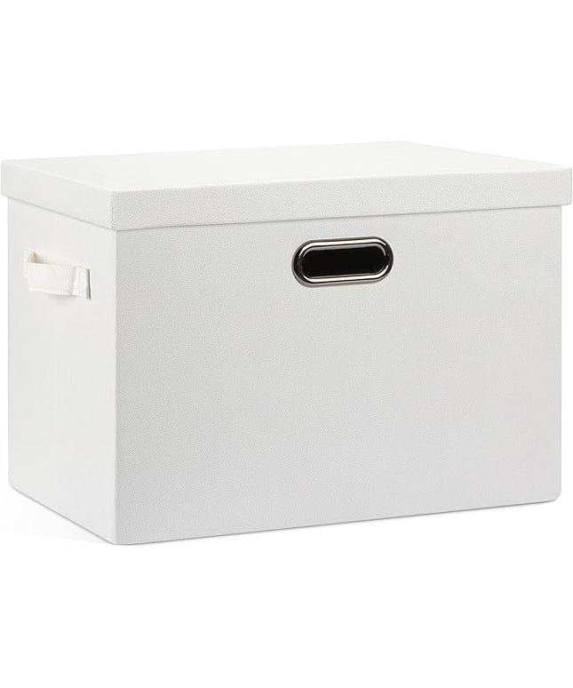Large 17" 36 Quart Collapsible Stackable Storage Bins with Lids, 1 Pack White Foldable Fabric Closet Storage Boxes with Lids, 4 Handles Heavy-duty Linen Cube Baskets for Bedroom
