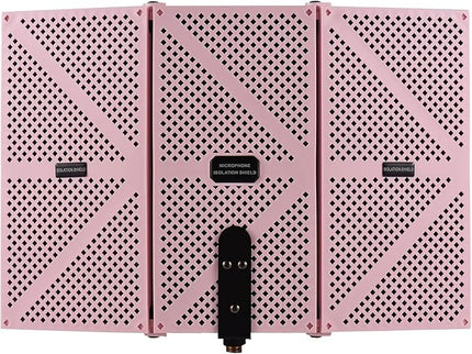 Portable Desktop Soundproof Cover,3 Doors Foldable Acoustic Panels Studio Equipment,Vocal Absorbing Shield to Filter Vocal for Microphone,for Home Studio(Pink)