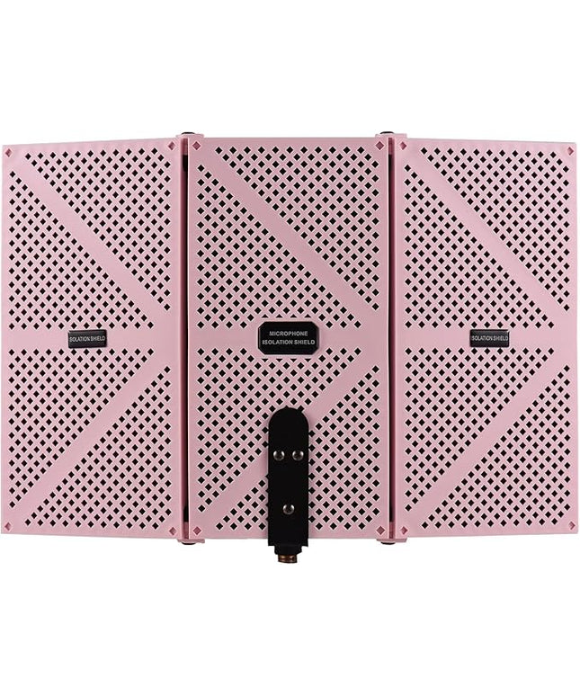 Portable Desktop Soundproof Cover,3 Doors Foldable Acoustic Panels Studio Equipment,Vocal Absorbing Shield to Filter Vocal for Microphone,for Home Studio(Pink)