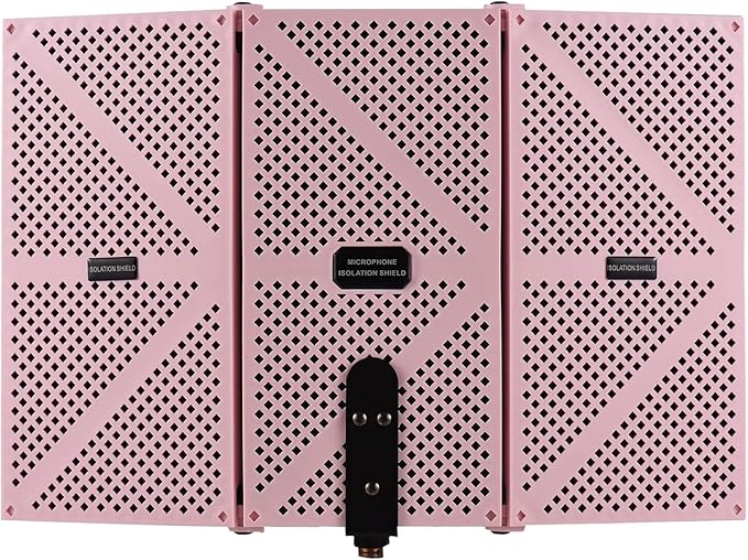 Portable Desktop Soundproof Cover,3 Doors Foldable Acoustic Panels Studio Equipment,Vocal Absorbing Shield to Filter Vocal for Microphone,for Home Studio(Pink)