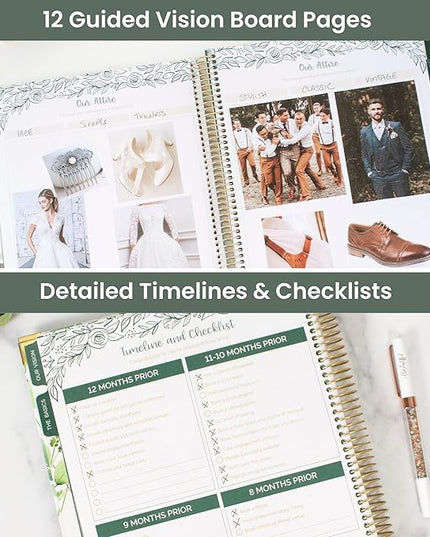 bloom daily planners Hard Cover Wedding Day Planner Bridal Journal & Organizer (Undated) - 9" x 11" - Planning Our Forever