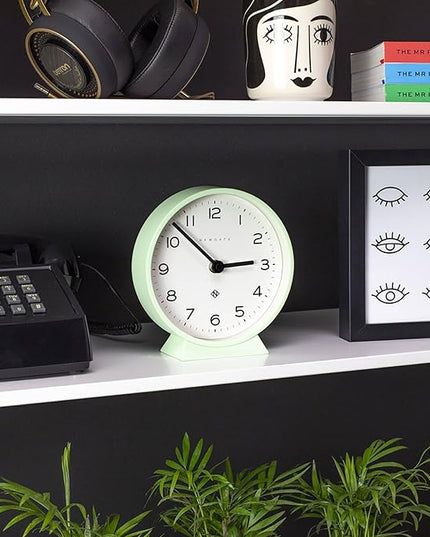 NEWGATE® M Mantel Echo Desk Clock | Modern Round Design | Neo Mint Green | Easy to Read Numbers | Contemporary Style for Desk, Table, Shelf or Bedside