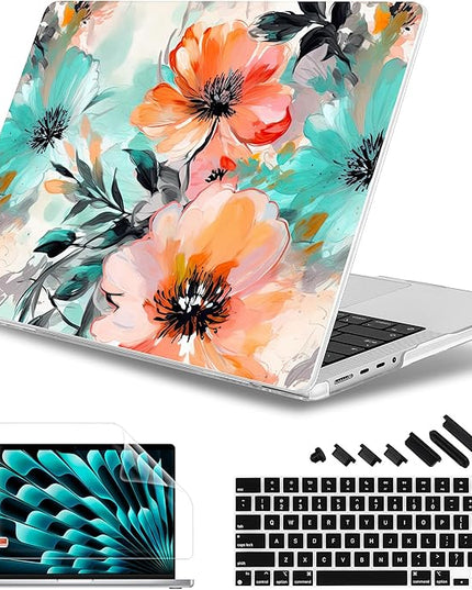 May Chen Case for MacBook Pro 14 inch, Models A2442 A2779 A2918 A2992 A3401 A3185 A3112 A3434, M1 M2 M3 M4 M5 Chip (2021-2025 Release), Plastic Hard Shell Case with Keyboard Cover, Floral Water