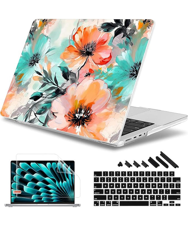 May Chen Case for MacBook Pro 14 inch, Models A2442 A2779 A2918 A2992 A3401 A3185 A3112 A3434, M1 M2 M3 M4 M5 Chip (2021-2025 Release), Plastic Hard Shell Case with Keyboard Cover, Floral Water