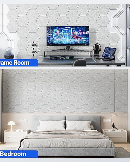 12 Pack Hexagon Acoustic Panels with Self-Adhesive, 12" X 10" X 0.4" Sound Proof Foam Panels for Walls, High Density Soundproof Wall Panels, Sound Dampening Panels for Home Studio Decor Office - Gray