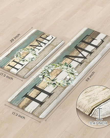 KIMODE Anti Fatigue Kitchen Mats, Farmhouse Kitchen Rugs Sets of 2,Non Slip Waterproof Kitchen Floor Mats,Ergonomic Cushioned Comfort Standing Mat for Home,Laundry,Office,Sink,Desk
