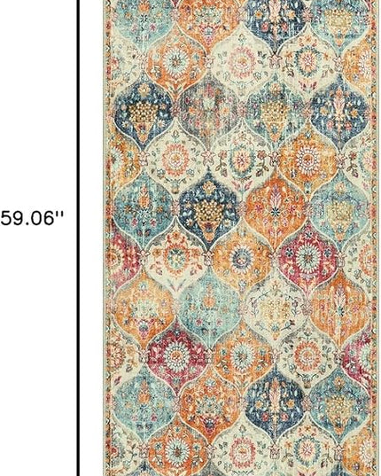 Lahome Moroccan Trellis Hallway Rug, 2x5 Washable Runner Rug Non Slip Kitchen Runners for Hallways, Ultra-Thin Vintage Carpet for Bedroom Bathroom Entryway, Cream/Multi