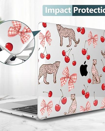 DONGKE Compatible with MacBook Pro 13 inch Case 2024 2023-2020 Release A2338 M2/M1 A2251 A2289 with Retina Display & Touch ID, Plastic Hard Shell & Keyboard Cover & Screen Film - Cheetah Cherry