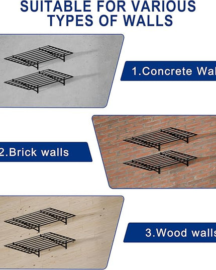 2-Pack 2x4ft Garage Shelving Wall Mounted, 24x43 inch Wall Shelf Heavy Duty Garage Storage Shelves Floating Shelves with Hooks, 500LB Capacity