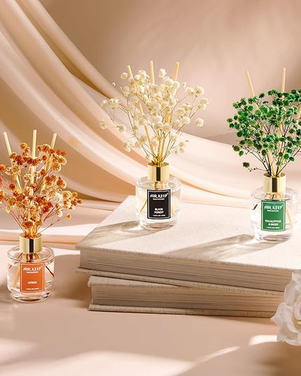 Airkeep Reed Diffuser Set of 3, Black Forest Eucalyptus Moss Citrus Oil Reed Diffusers for Bedroom Living Room Office Aromatherapy Oil Reed Diffuser for Gift 50ml